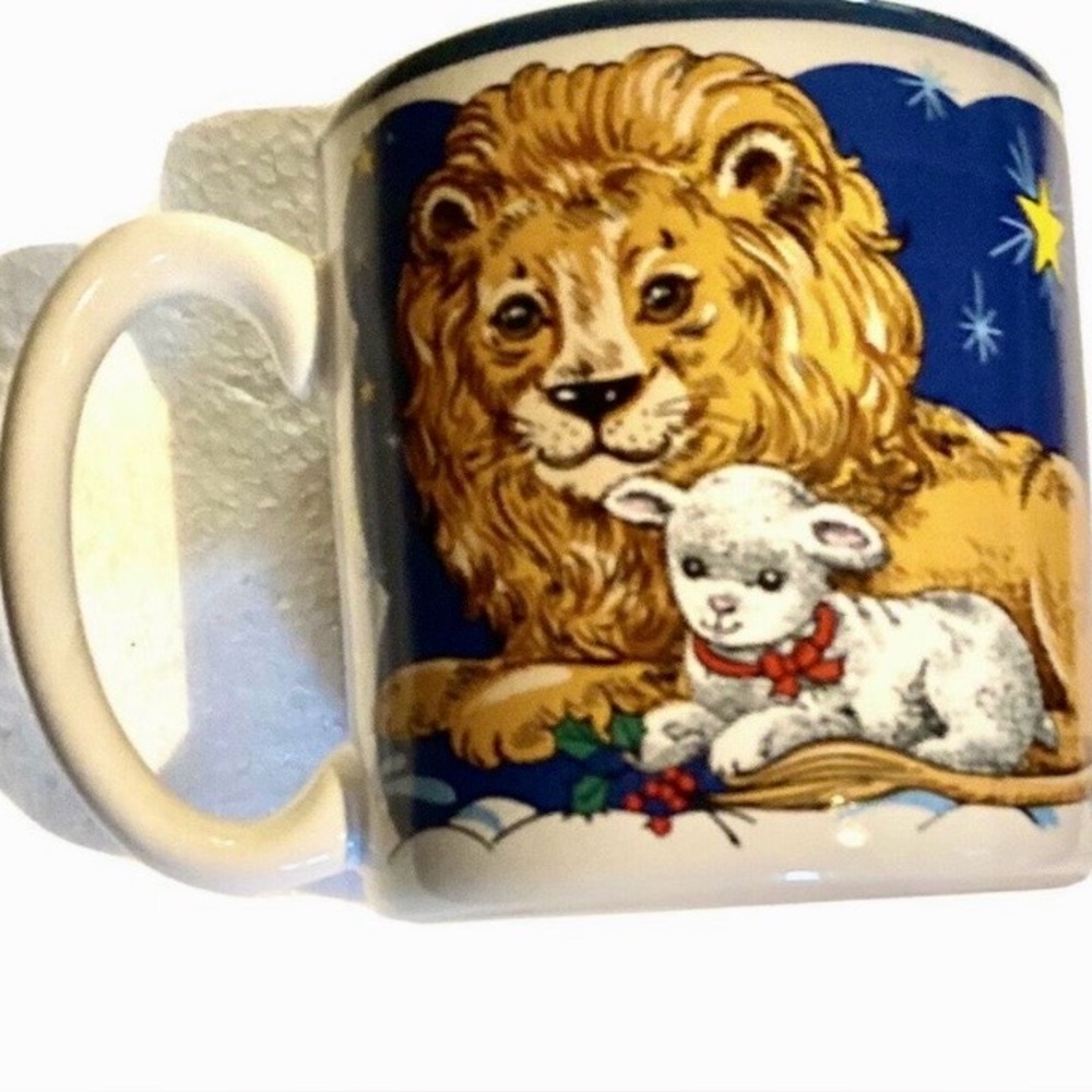 Lamb Lion Peaceable Kingdom Coffee Mug Cup.Ceramic Vintage